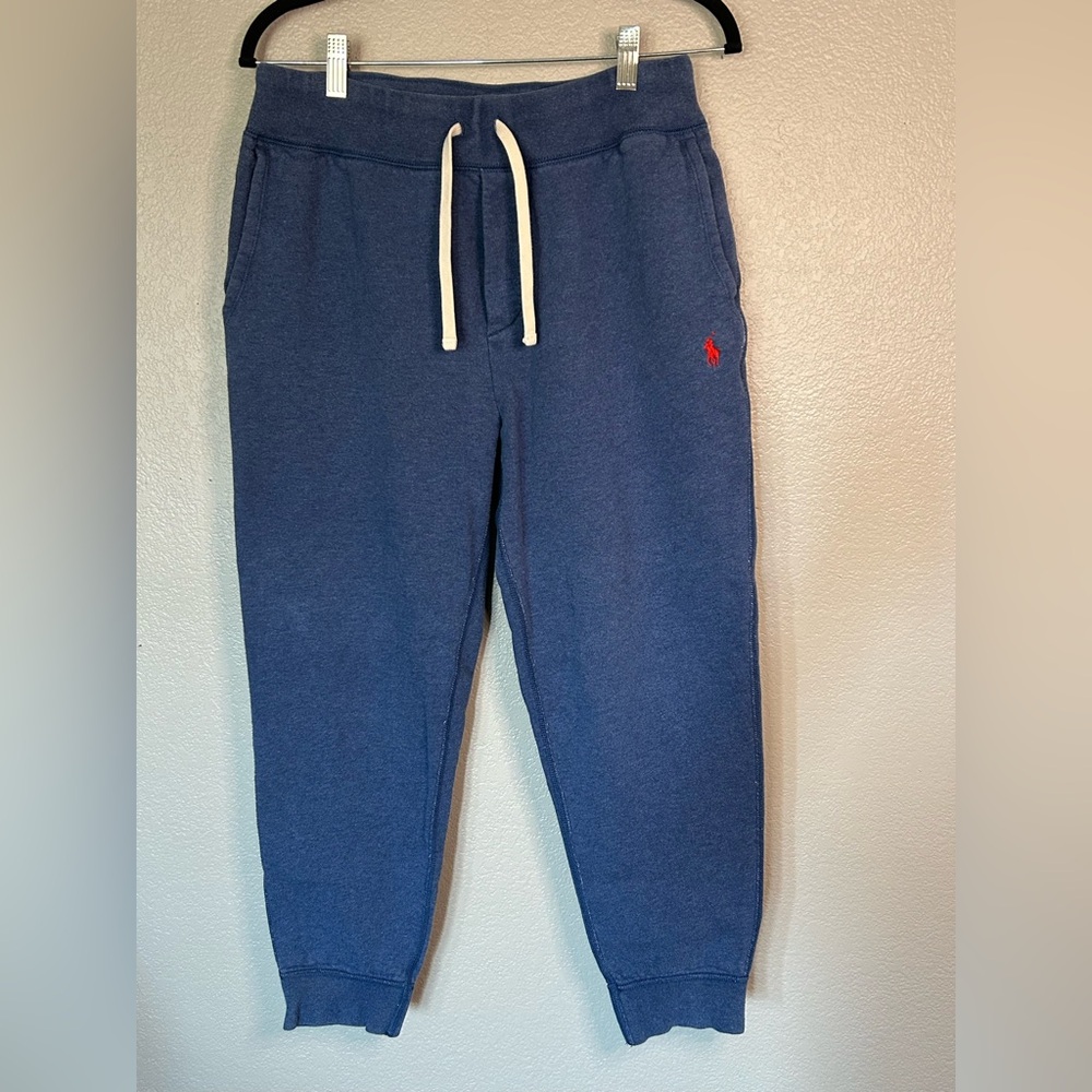 POLO Ralph Lauren Blue Jogger Sweat Pants Red Pony Fleece Loungewear Athleisure